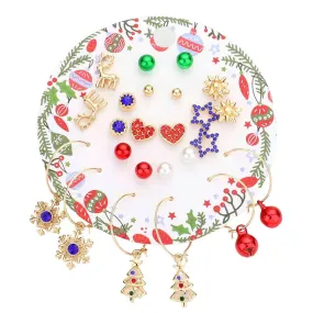 12Pairs Christmas Tree Snowflake Heart Star Pearl Earrings