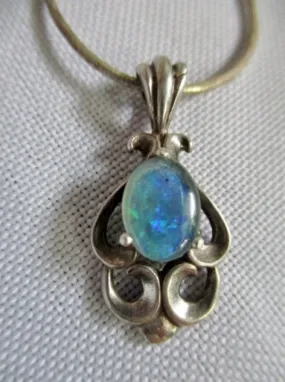 15" STERLING SILVER OPAL Renaissance Victorian NECKLACE HONOR  Pendant