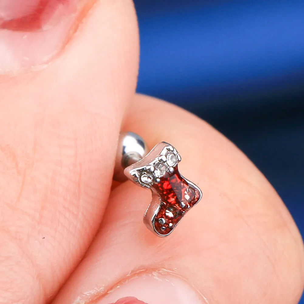 16G Christmas Red Boot Helix Tragus Cartilage Stud