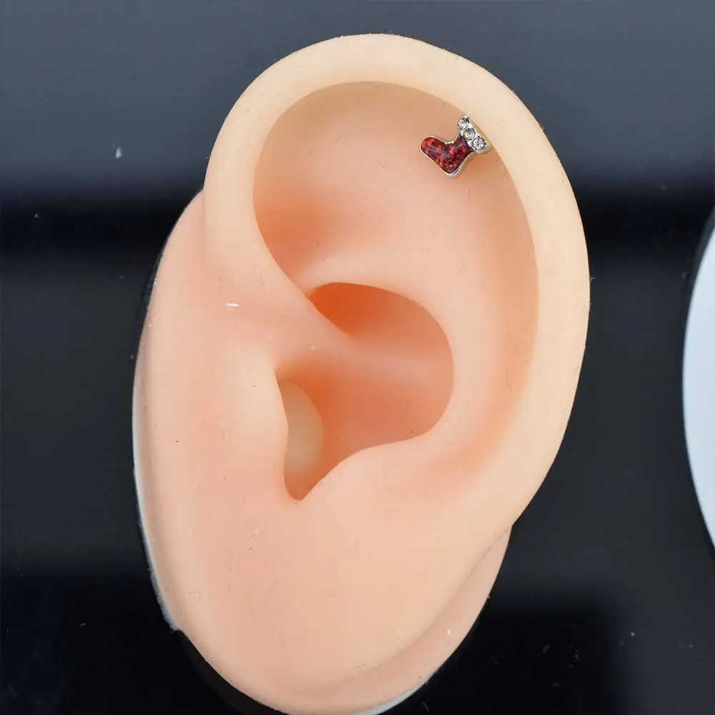 16G Christmas Red Boot Helix Tragus Cartilage Stud