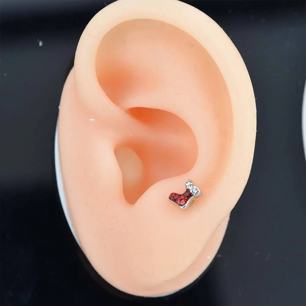 16G Christmas Red Boot Helix Tragus Cartilage Stud