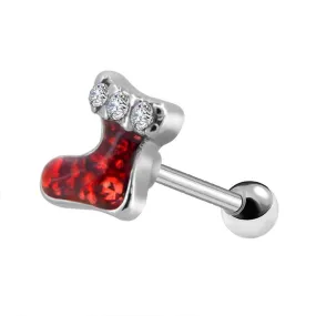 16G Christmas Red Boot Helix Tragus Cartilage Stud