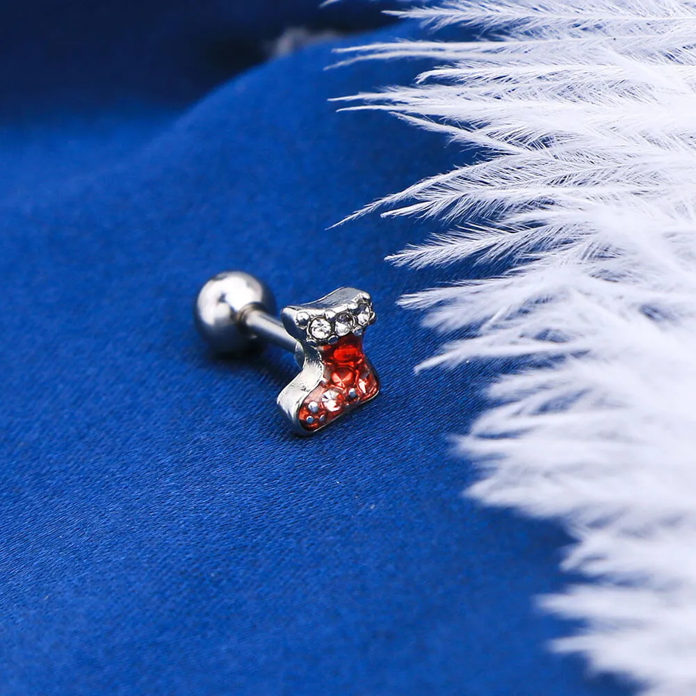 16G Christmas Red Boot Helix Tragus Cartilage Stud