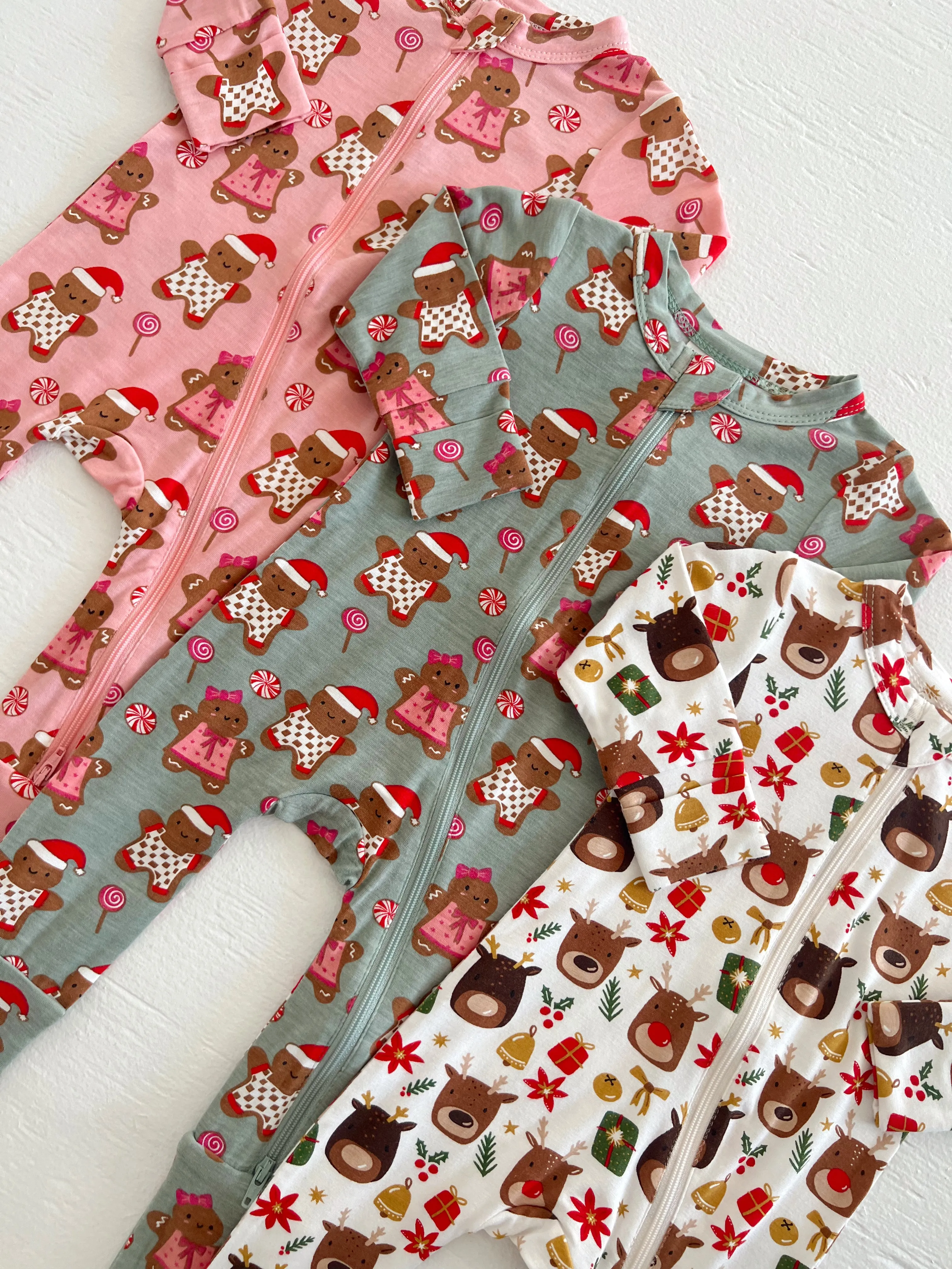 2-Way Convertible Zip Romper, Gingerbread Friends Green