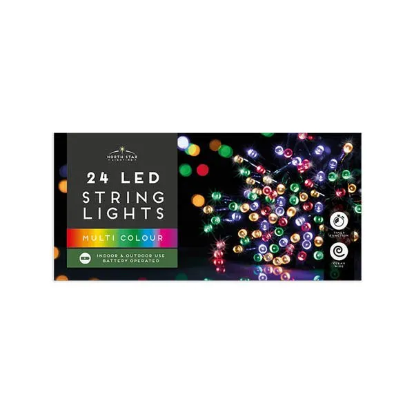 24 Led String Lights B/o Multi Coloured