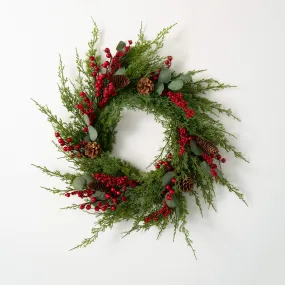 24"H Sullivans Cedar Berry Wreath, Green Winter Wreaths For Front Door