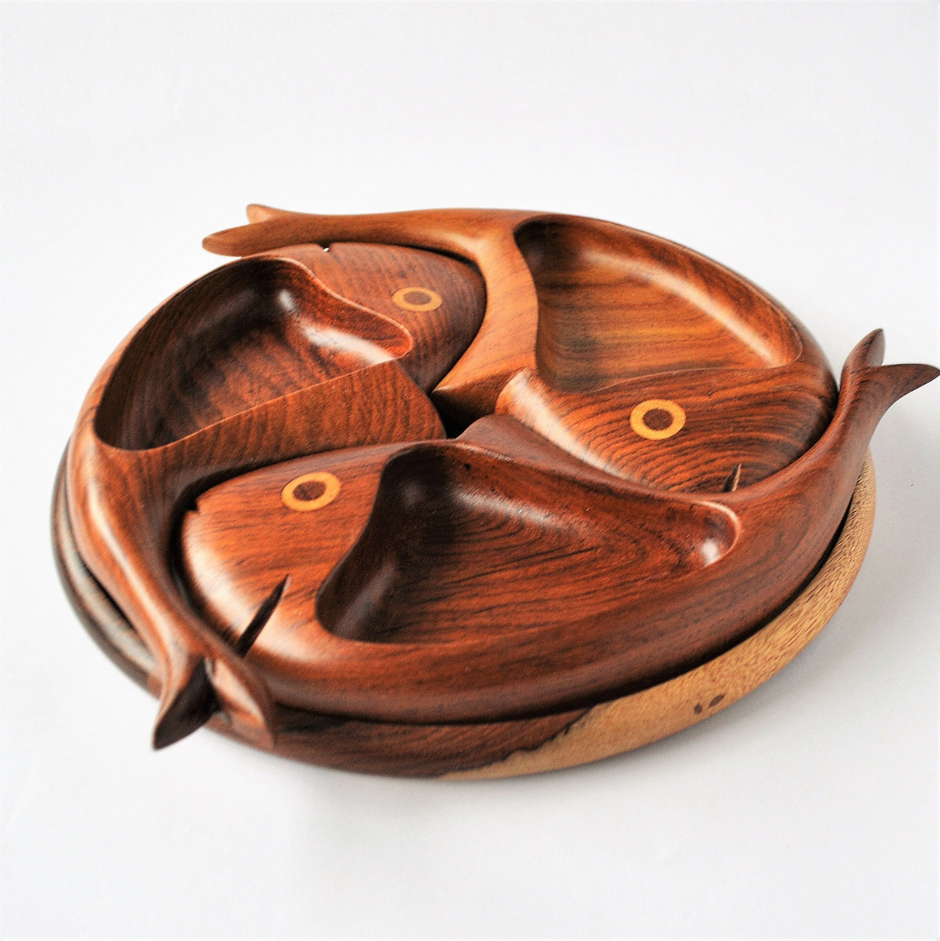 3 fish wooden decor plate, nuts tray, catchall