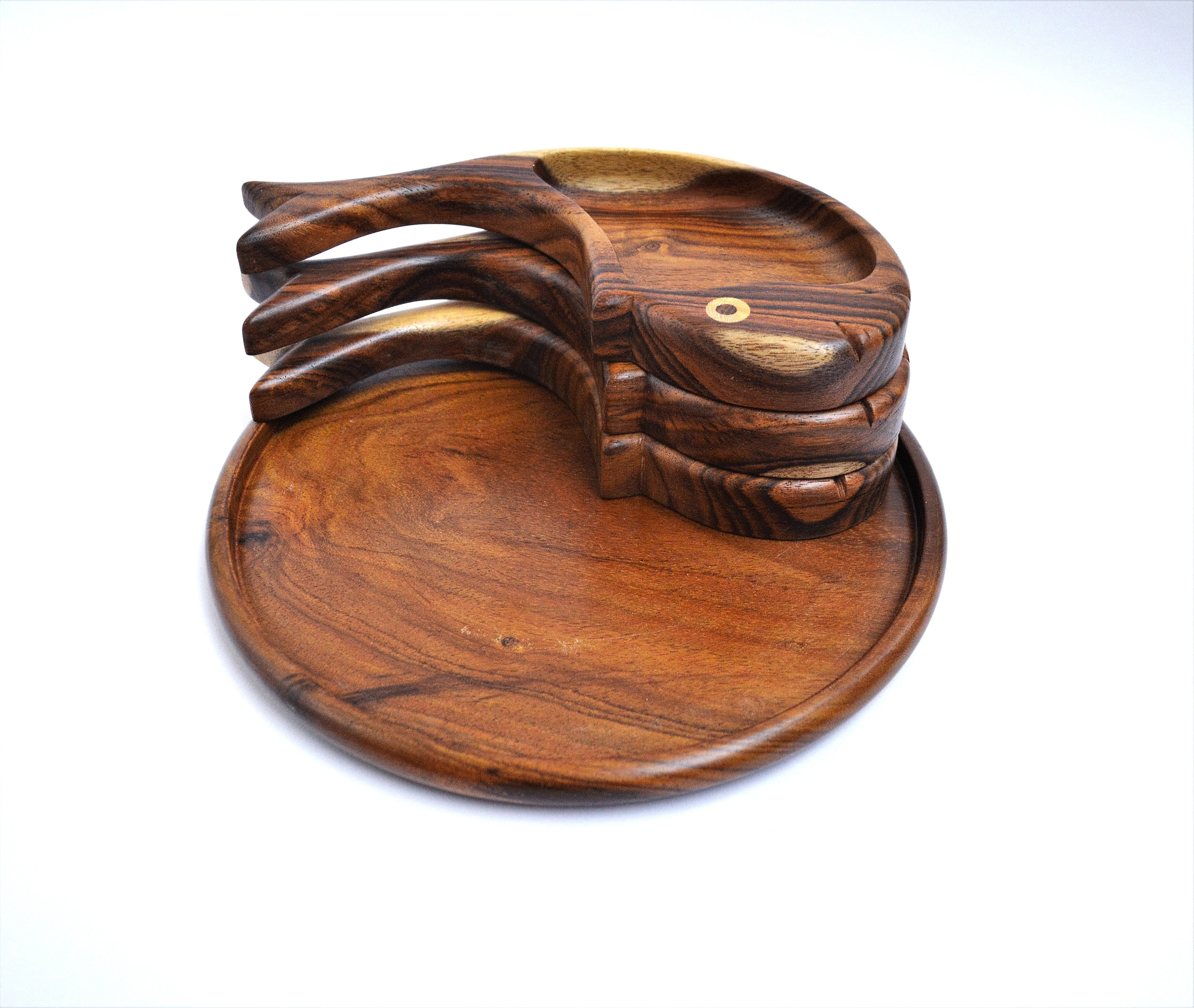 3 fish wooden decor plate, nuts tray, catchall