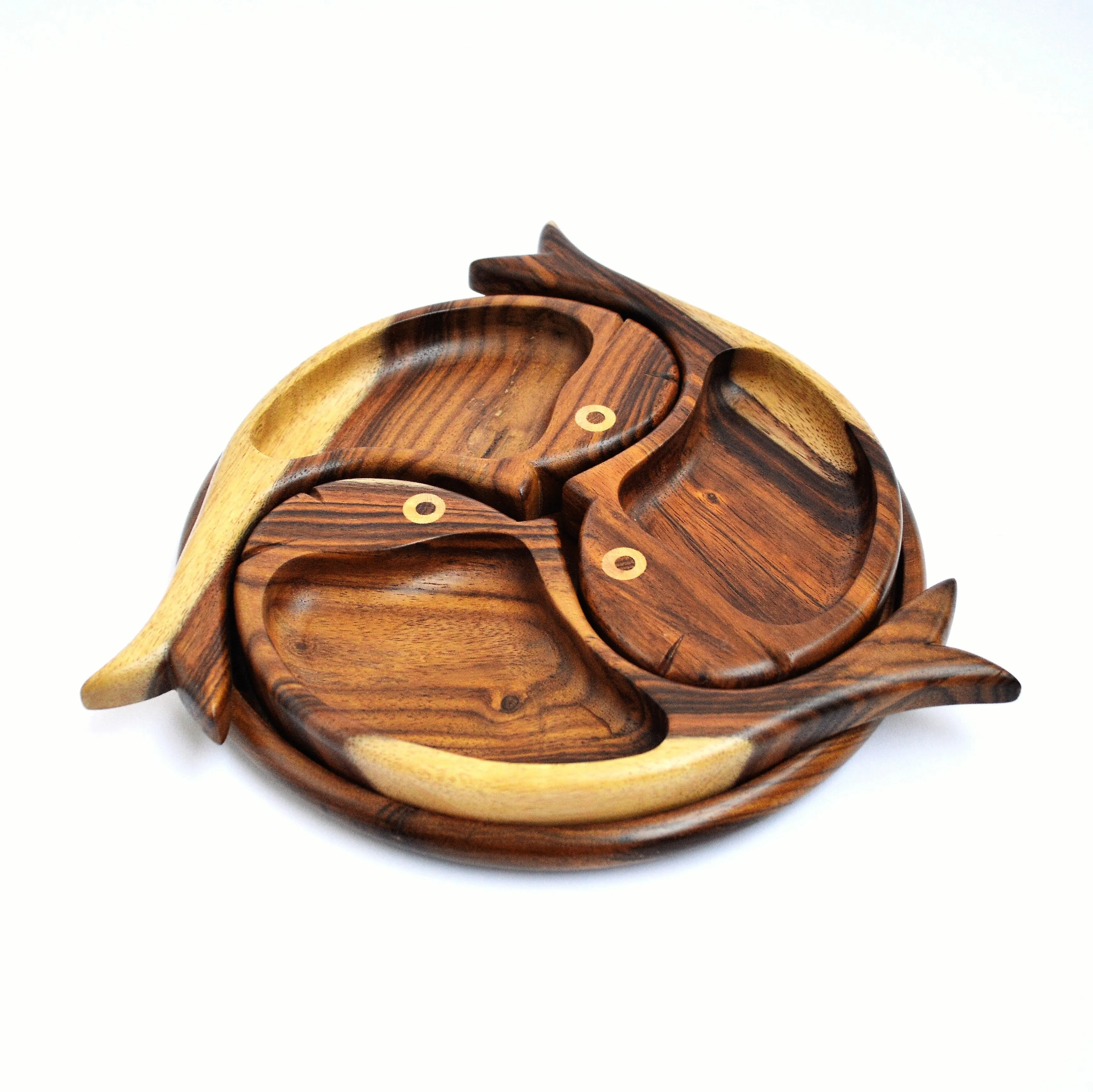 3 fish wooden decor plate, nuts tray, catchall