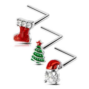 3PCS 20G Christmas L-shaped Nose Studs