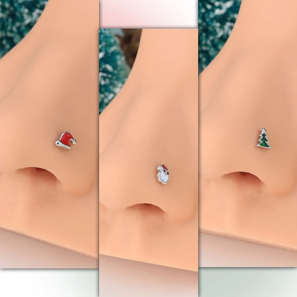 Set of 3 Festive 20G Christmas-themed Nose Studs Piercing Jewelry