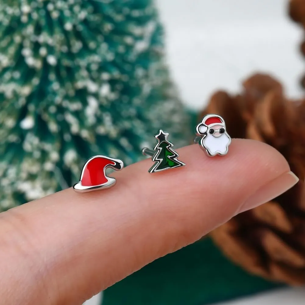 Set of 3 Festive 20G Christmas-themed Nose Studs Piercing Jewelry