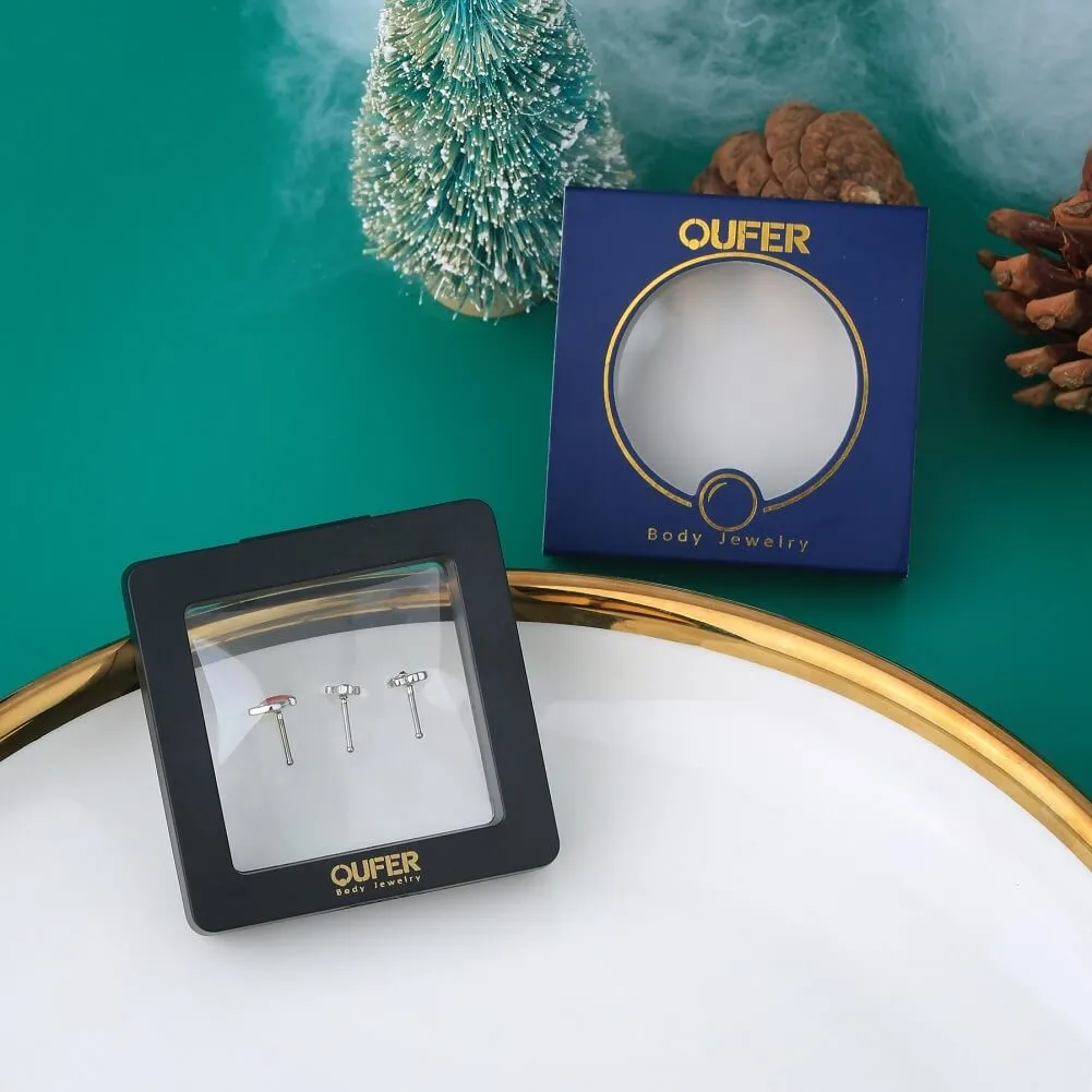 Set of 3 Festive 20G Christmas-themed Nose Studs Piercing Jewelry