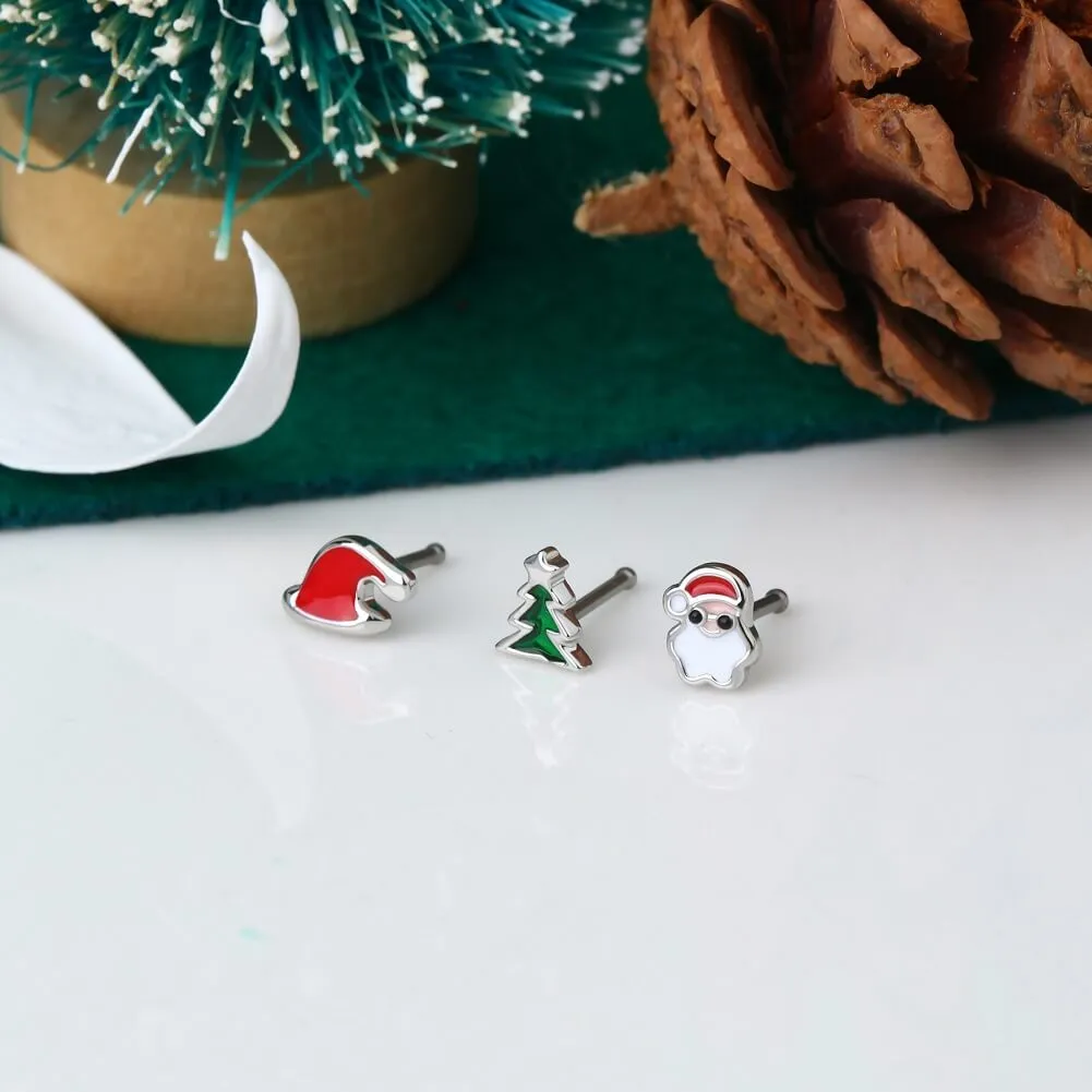 Set of 3 Festive 20G Christmas-themed Nose Studs Piercing Jewelry