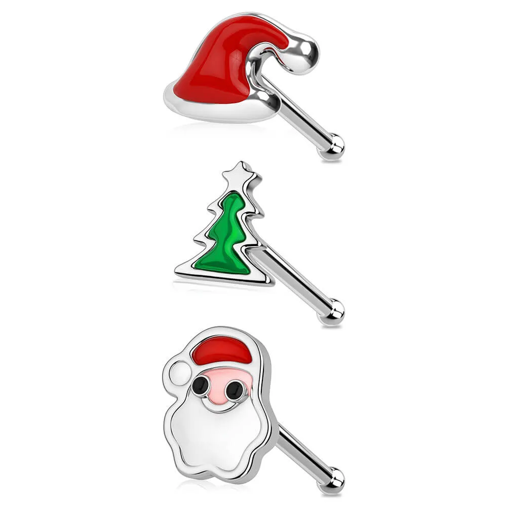 Set of 3 Festive 20G Christmas-themed Nose Studs Piercing Jewelry