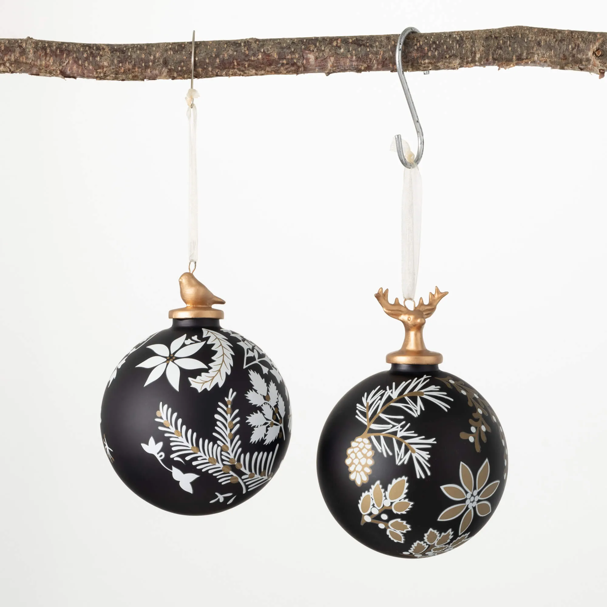 5.5"H and 5"H Sullivans Patterned Woodland Ornaments - Set of 2, Multicolored Christmas Ornaments