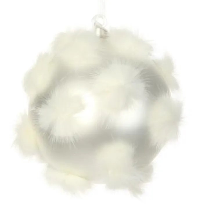 6" POMPOM GLASS BALL ORNAMENT