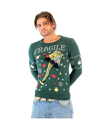 A Christmas Story Fragile Leg Lamp Light Up Green Ugly Christmas Sweater (Adult 4X-Large)