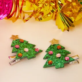 Accessorize London Girl's Green Christmas Tree Salon Clips Set Of 2