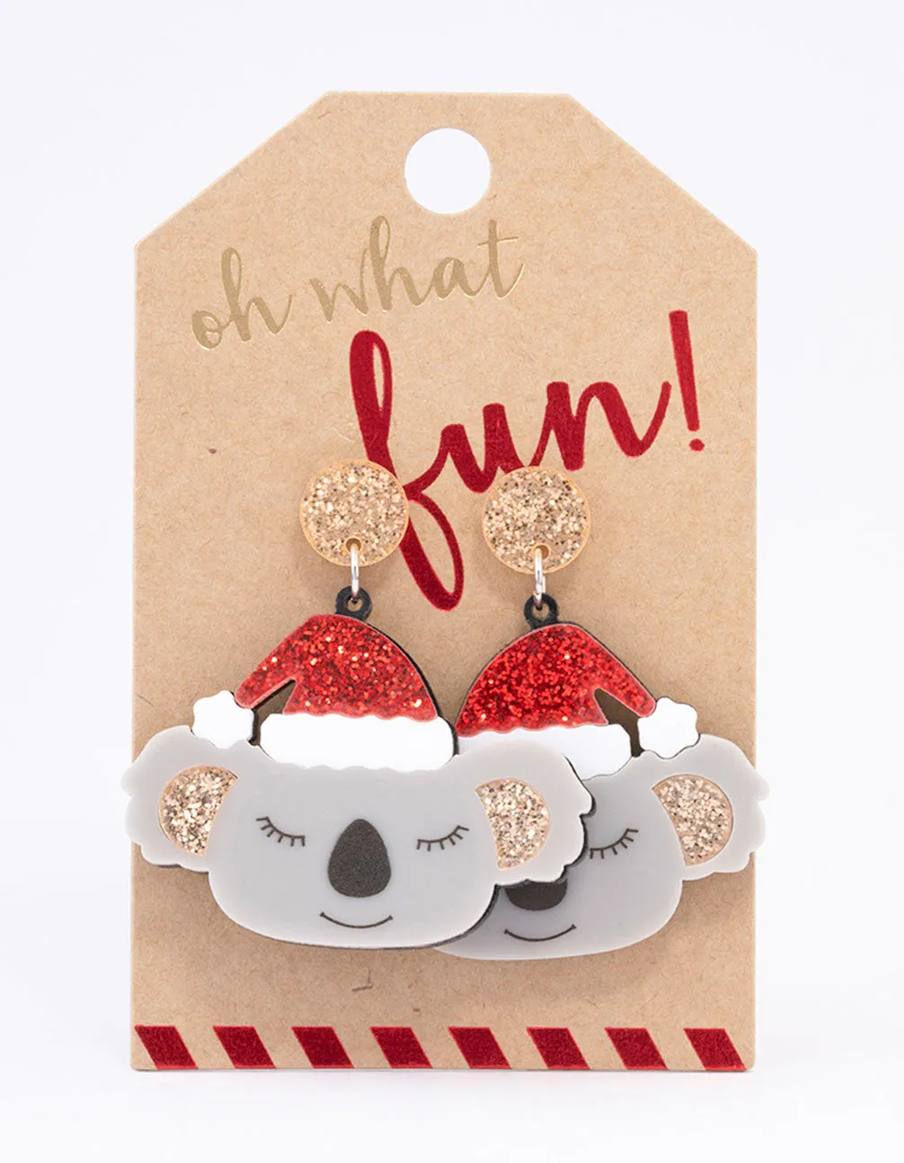 Acrylic Sleepy Christmas Koala Drop Earrings