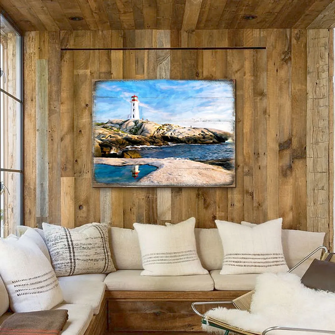 Aditya Lighthouse Bay Wood Wooden Coastal Wall Art by Nature Wonders - Coastal Sea-Life Decor - 95268B