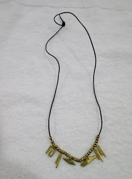 Adjustable EGYPTIAN Style BRONZE BRASS Fetish FEATHER HAND Pendant NECKLACE Charm REBIRTH