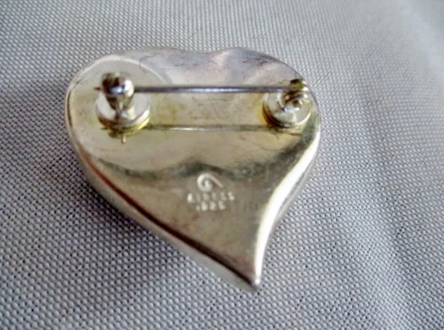 AIRESS 925 STERLING SILVER Puffy HEART LOVE BROOCH PIN SOULMATE FRIEND MOM