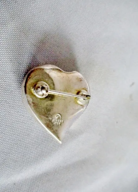 AIRESS 925 STERLING SILVER Puffy HEART LOVE BROOCH PIN SOULMATE FRIEND MOM