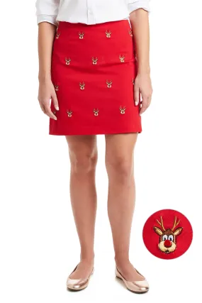 Ali Skirt Stretch Twill Bright Red with Rudolph