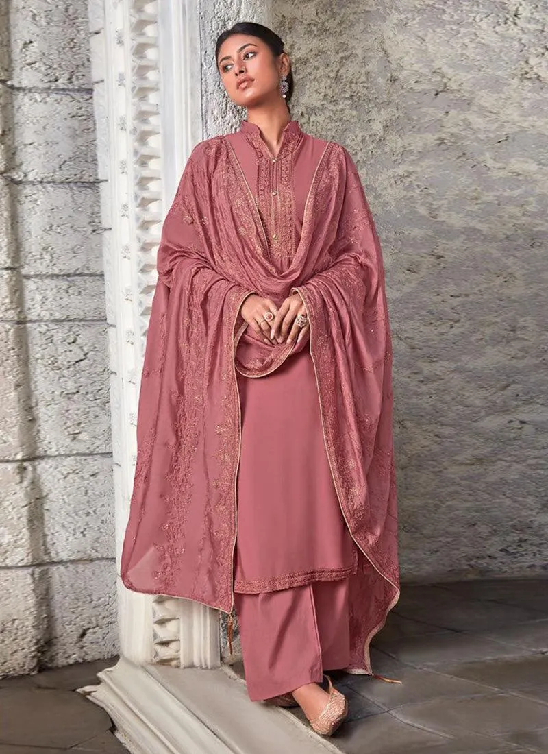 Alluring Look Pink Color Art Silk Base Sequins Work Salwar Suit