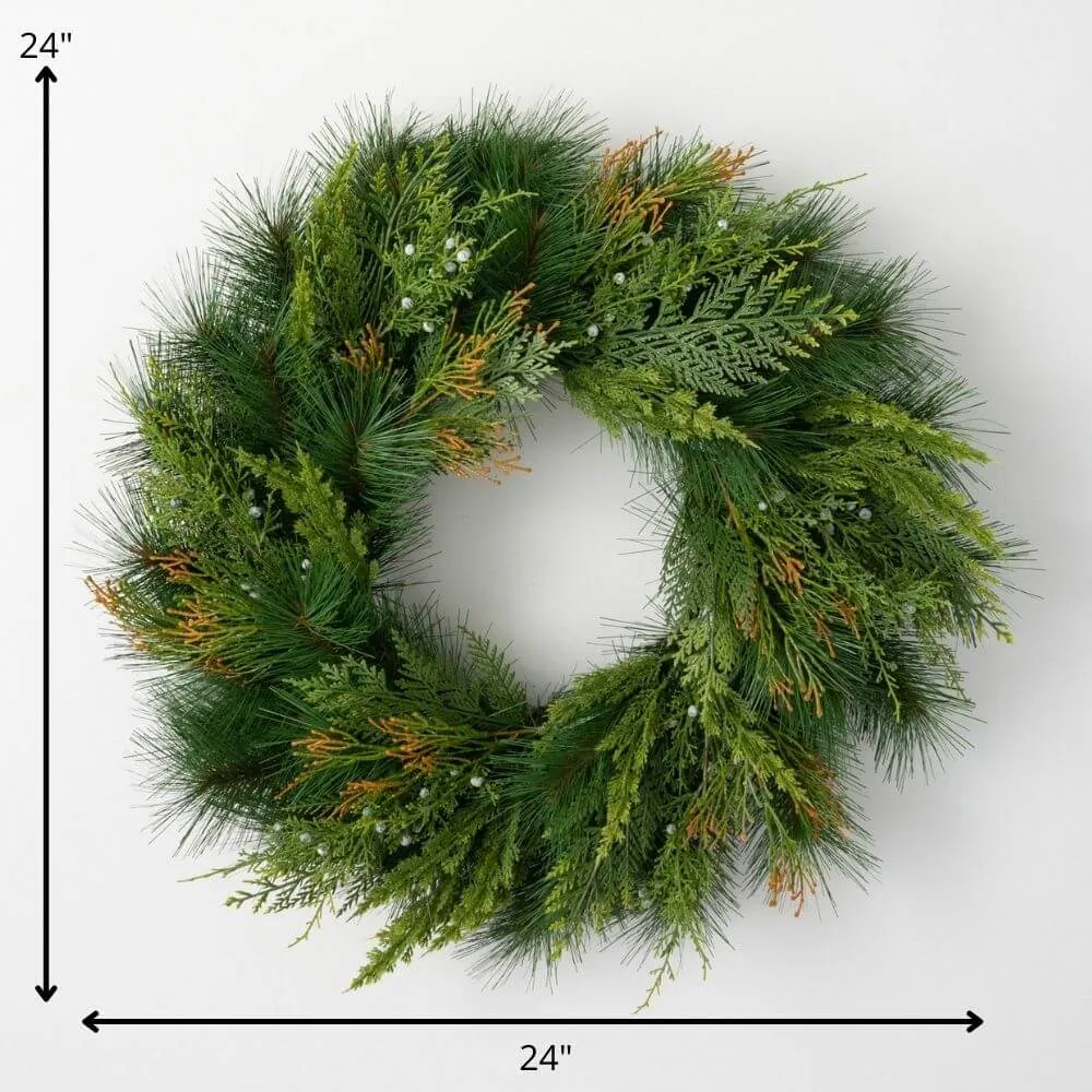 Artificial Mixed Pine & Juniper Wreath Green 24"H