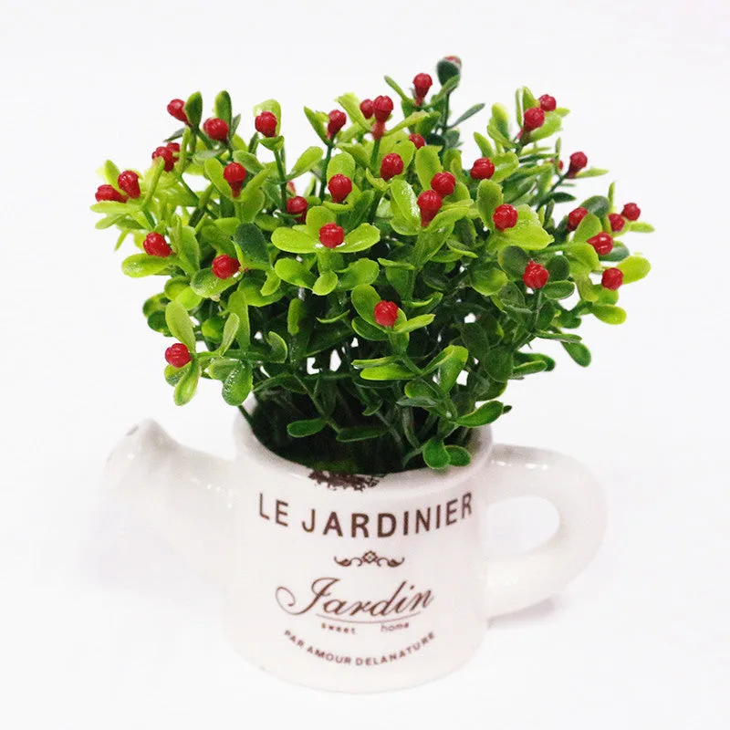 Artificial Plastic Plant with Ceramic Vase