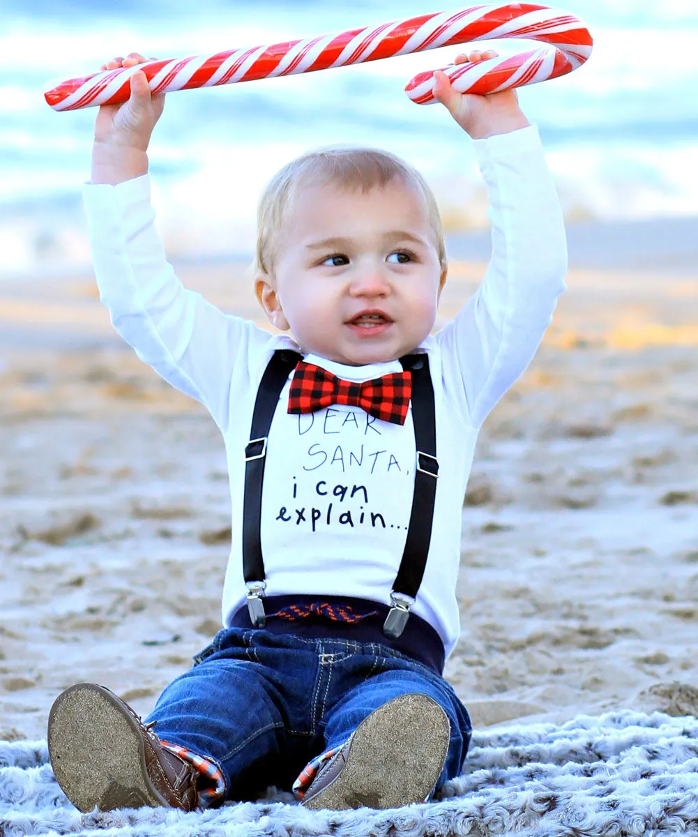 Baby Boy Christmas Outfit Dear Santa I Can Explain Buffalo Plaid