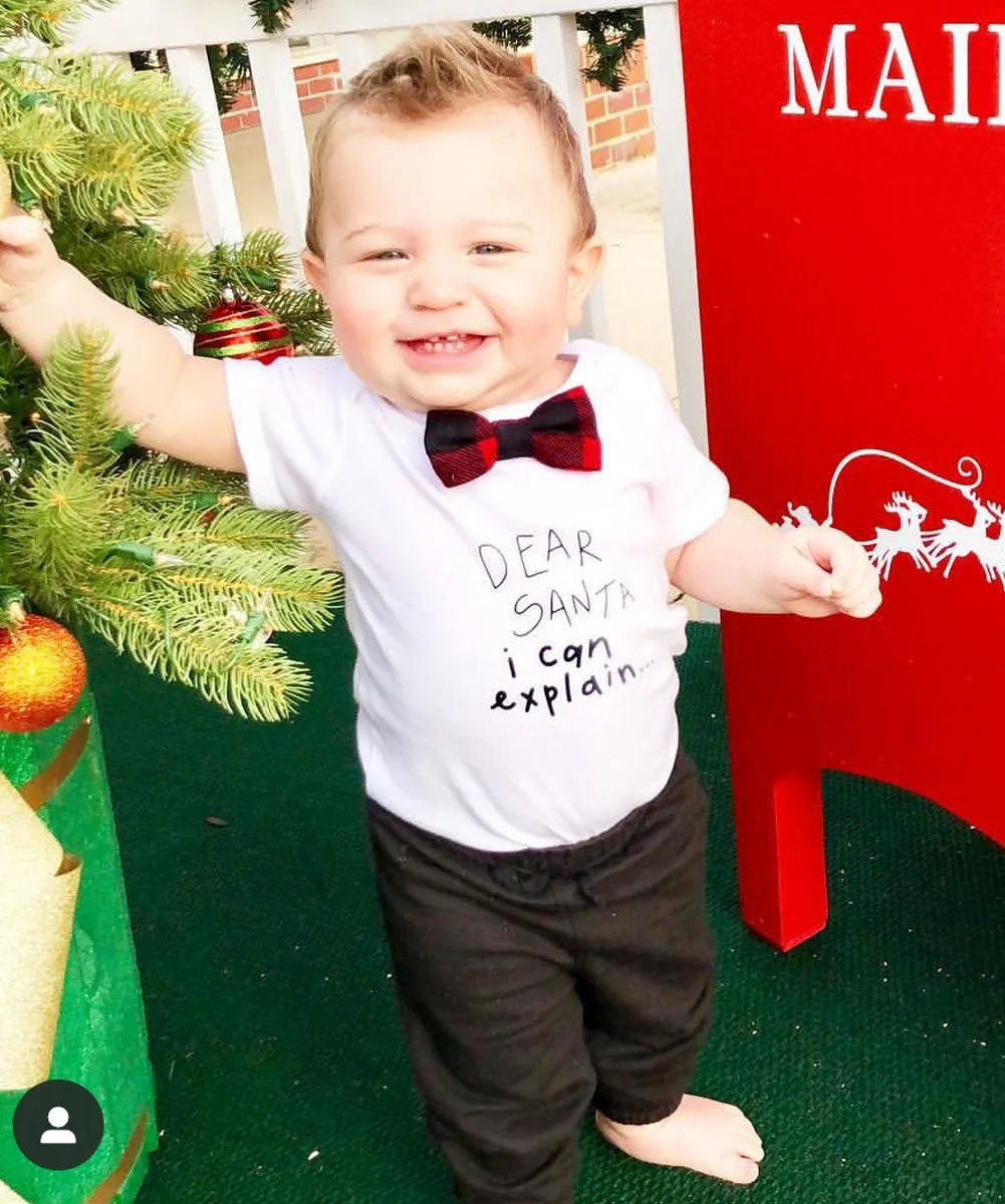 Baby Boy Christmas Outfit Dear Santa I Can Explain Buffalo Plaid