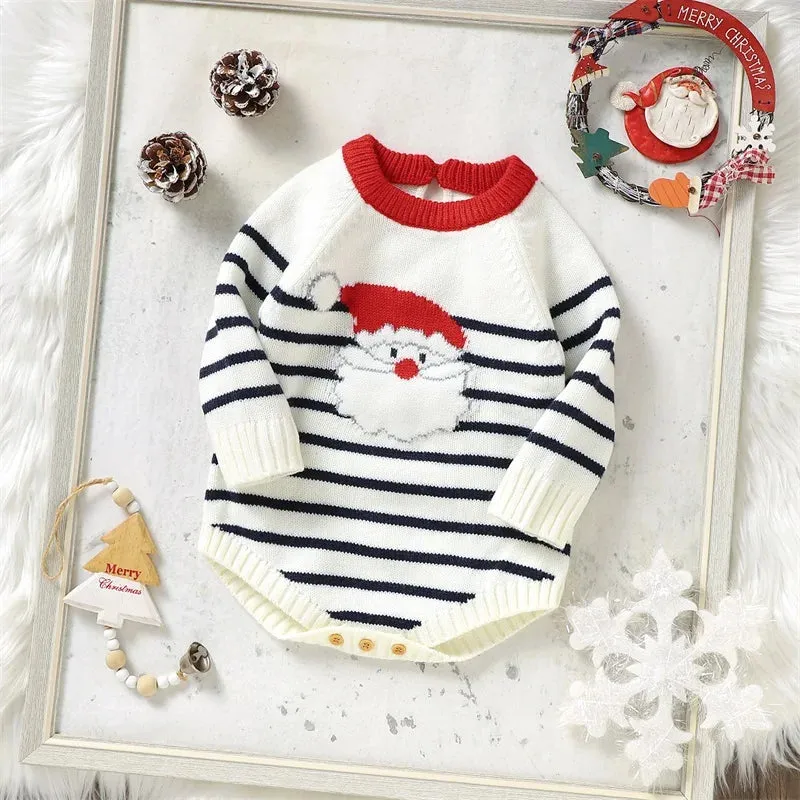 Baby Boy Santa Christmas Deluxe Sweater Romper