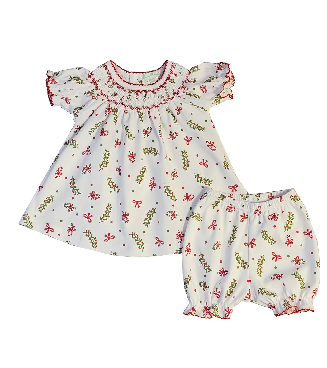 Baby Girl's Christmas Candy Canes & Bows Pima Cotton Bishop