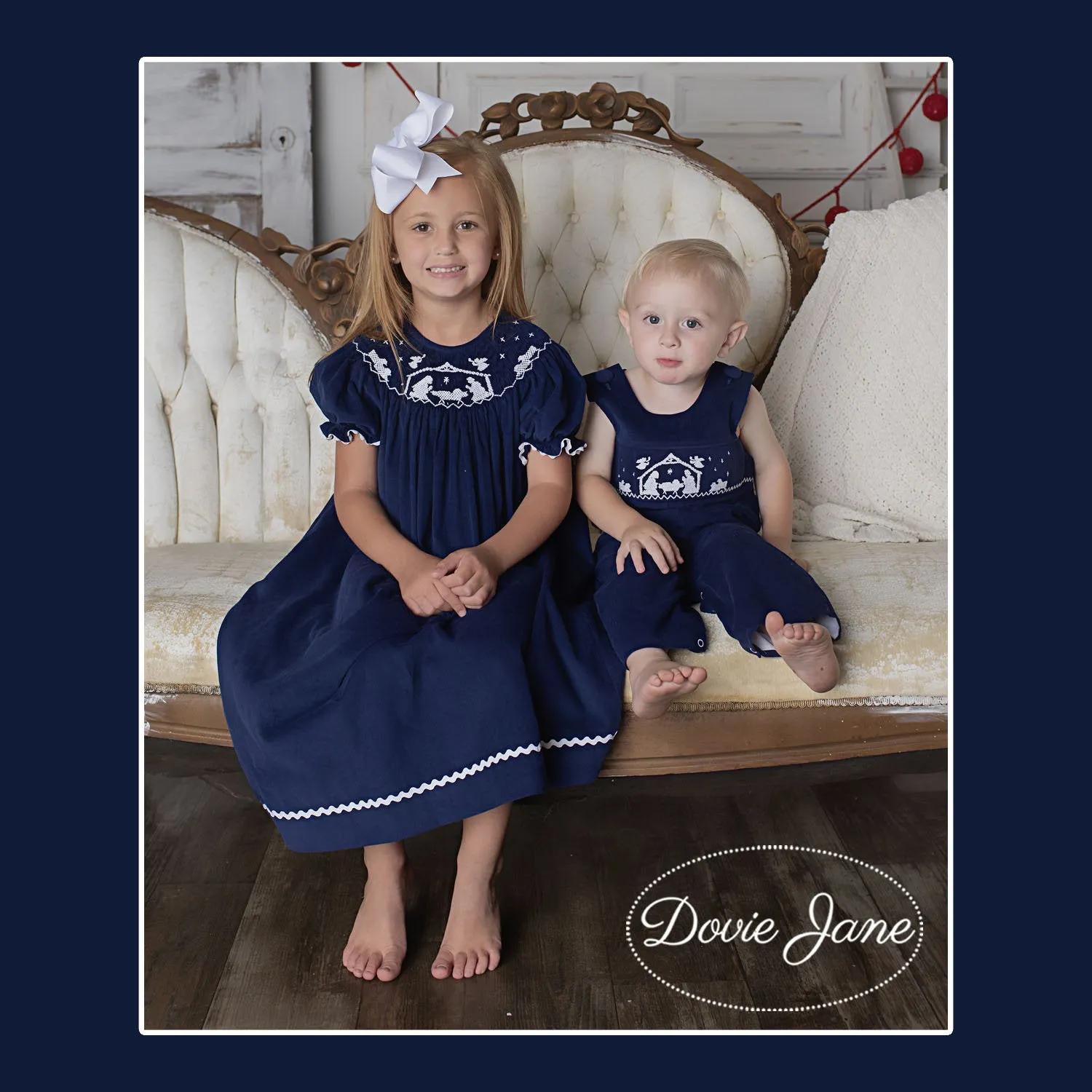 BABY JESUS NATIVITY SMOCKED DRESS NAVY