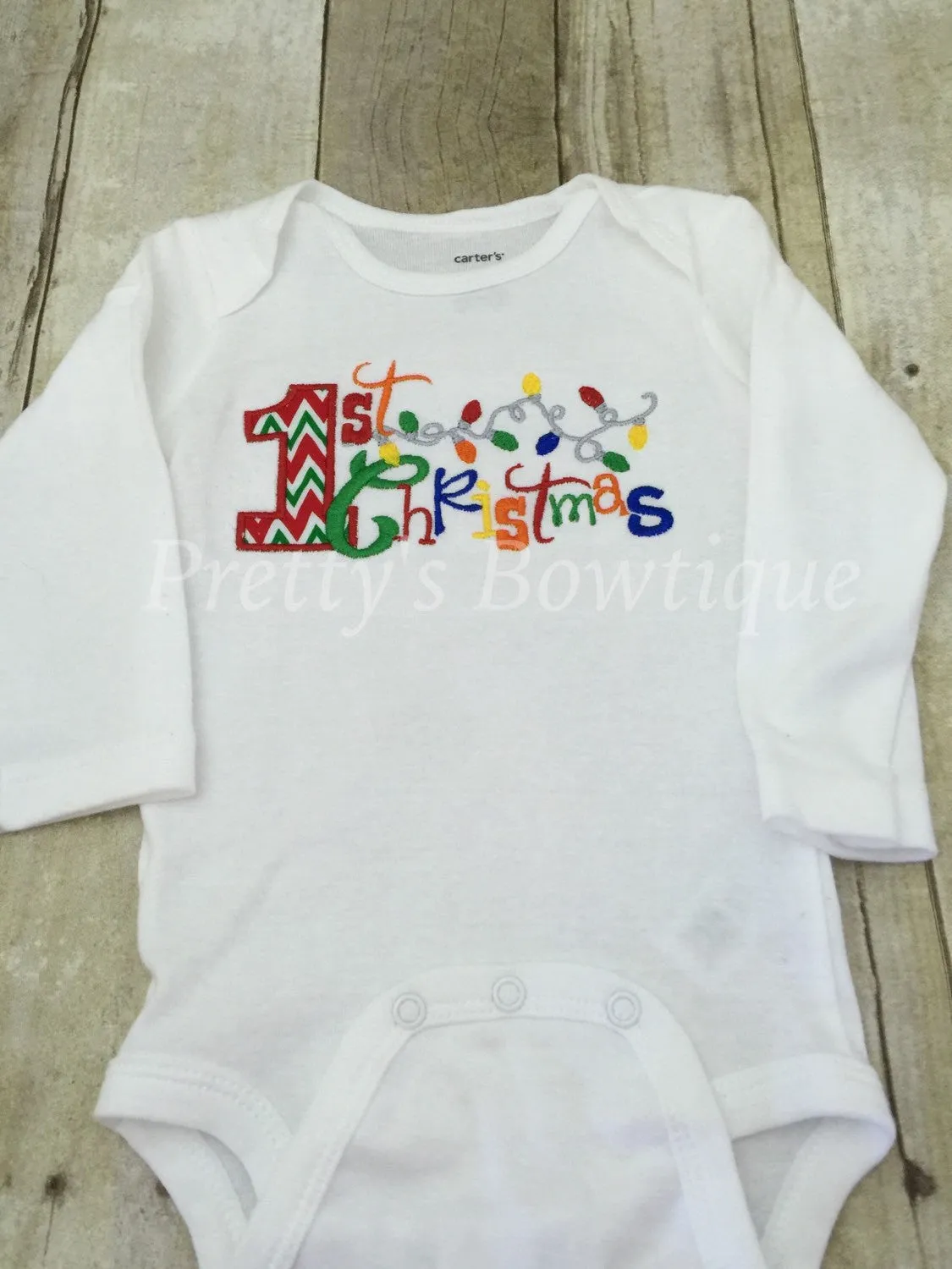 Baby  My 1st Christmas - First Christmas bodysuit or shirt christmas lights, chevron legwarmers and headband