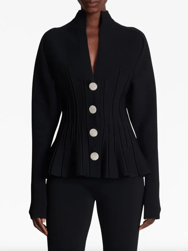 Balmain rib-knit pleated cardigan