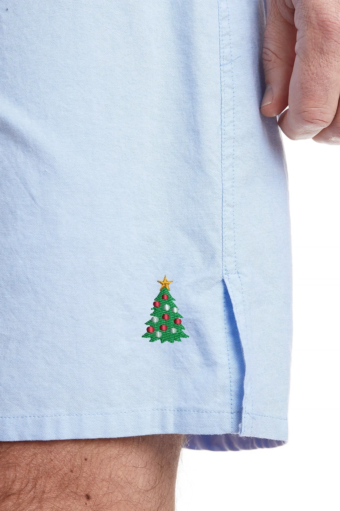 Barefoot Boxer Blue Oxford with Single Christmas Tree