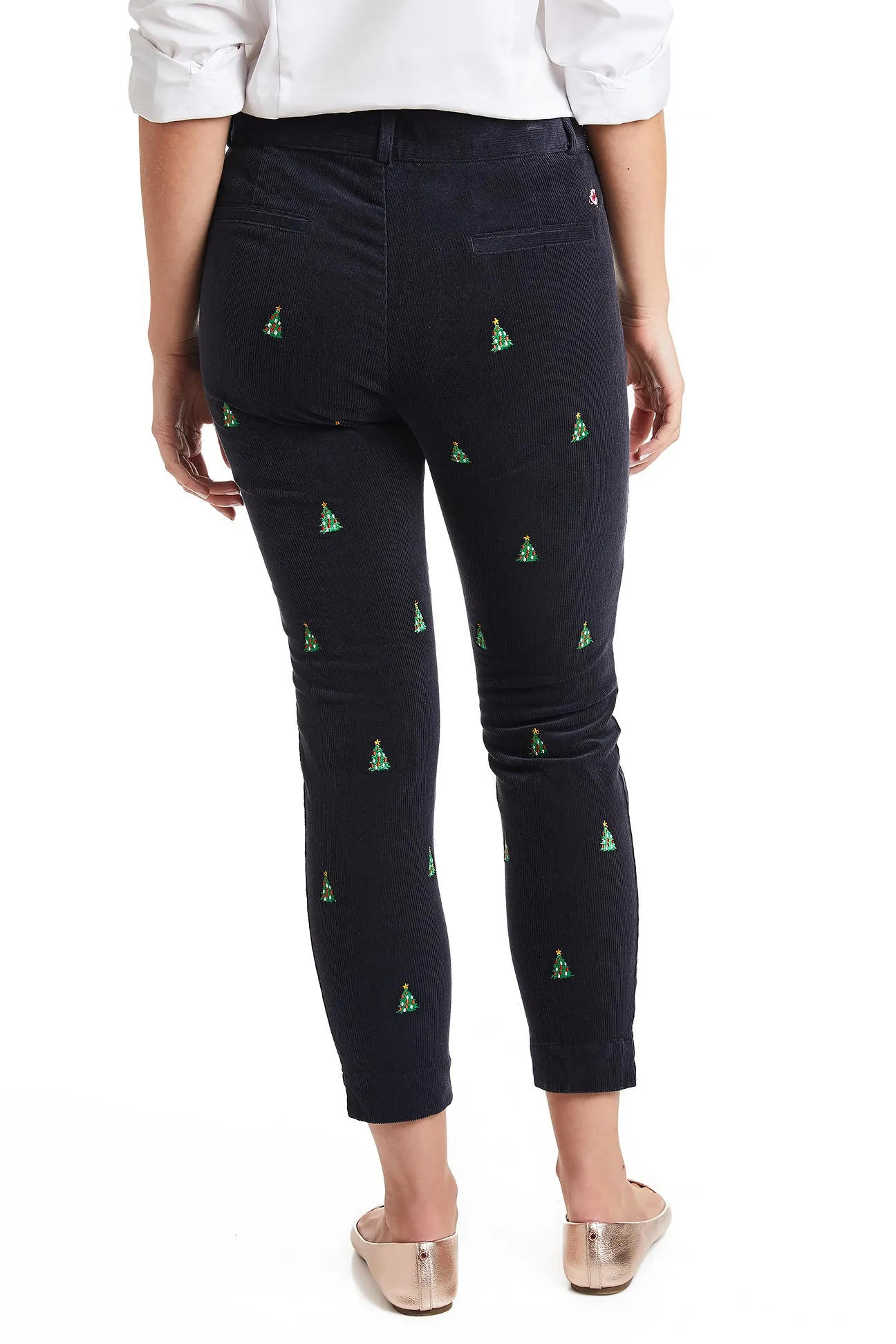 Beachcomber Corduroy Ankle Capri Nantucket Navy with Christmas Tree