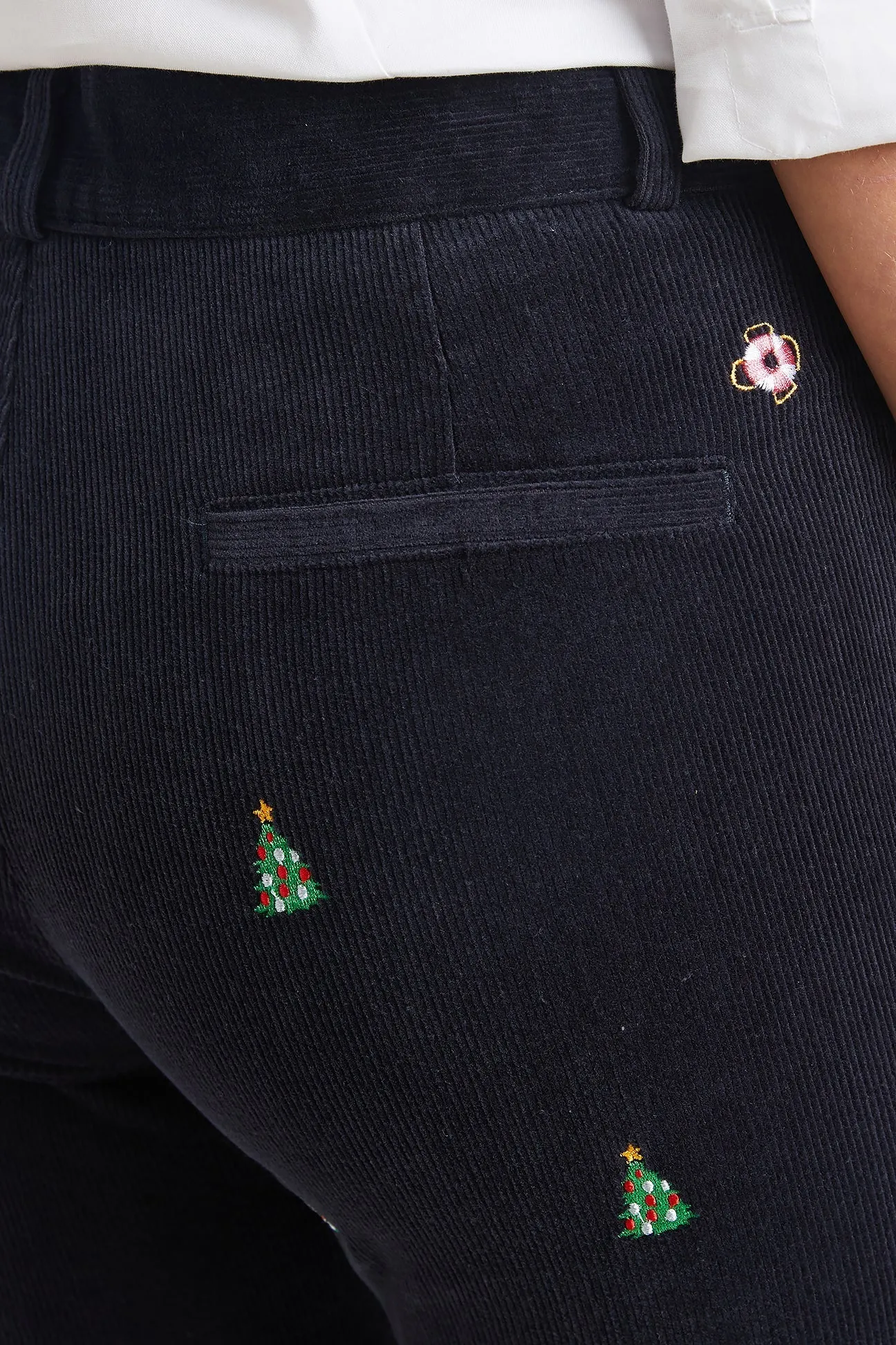 Beachcomber Corduroy Ankle Capri Nantucket Navy with Christmas Tree