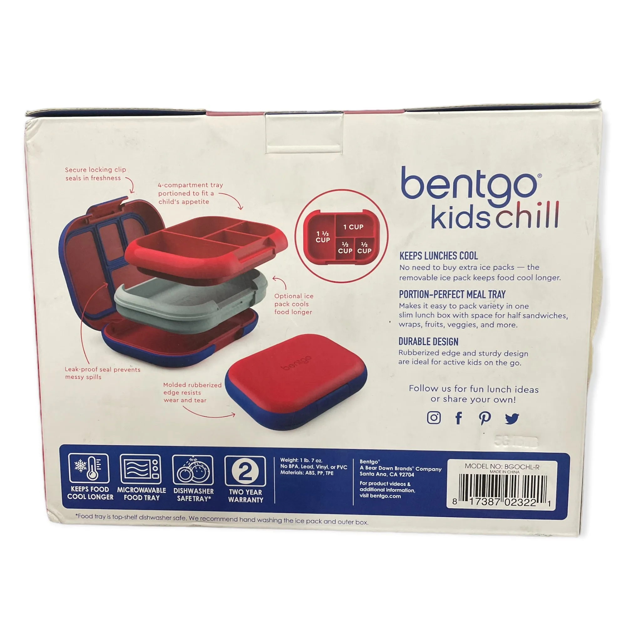 Bentgo Kids Chill Leak-Proof Lunch Box with Ice Pack, Red