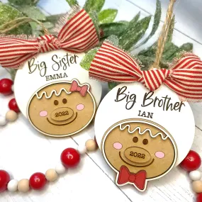 Big Sister / Big Brother Christmas Gingerbread Ornament | Personalized Laser Cut Wood Ornament