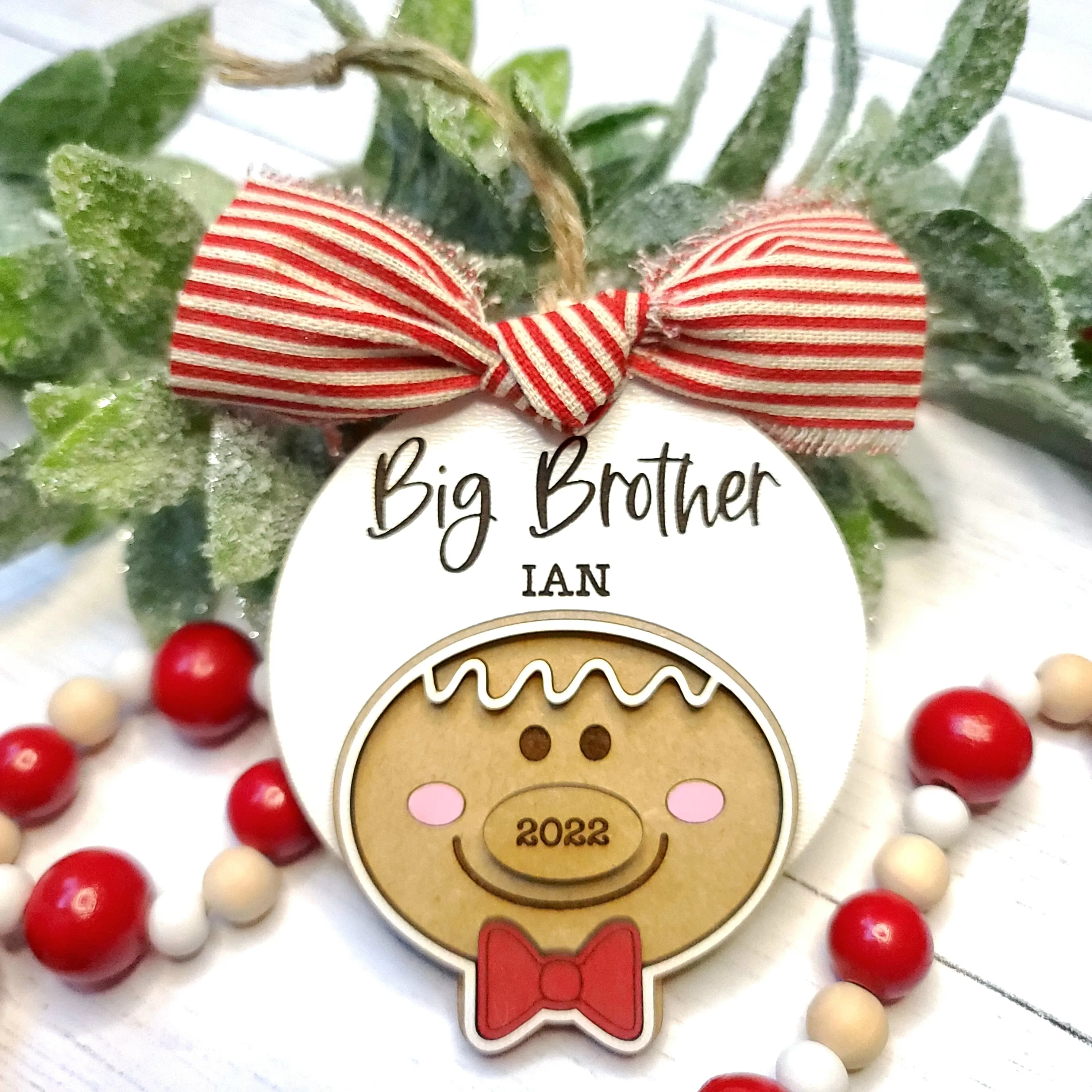 Big Sister / Big Brother Christmas Gingerbread Ornament | Personalized Laser Cut Wood Ornament