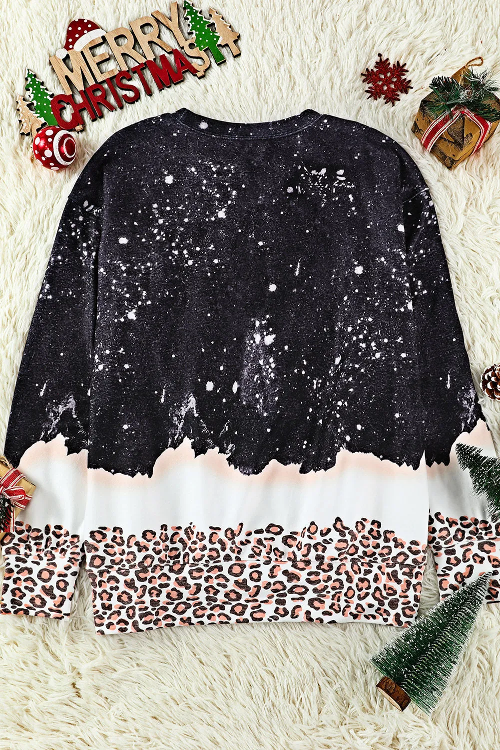 Black Christmas Trees Leopard Print Sweatshirt