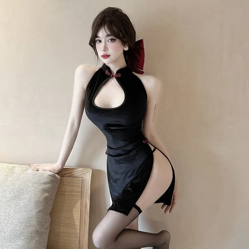 black slit cheongsam  KF70229