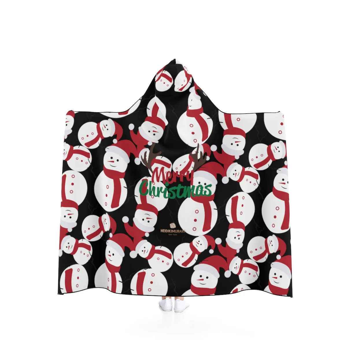 Black Snowman Christmas Hooded Blanket, Lightweight Christmas Holiday Soft Blanket