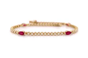 Bracelet 18kt Gold Marquise Rubies & Diamonds Tennis