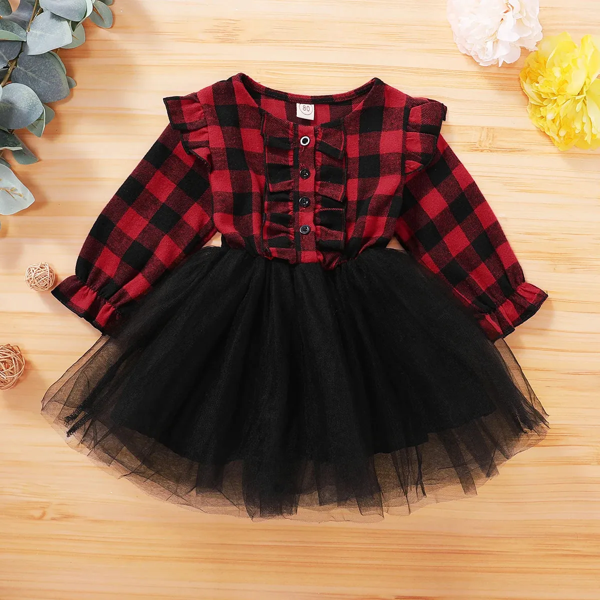 Buffalo Plaid Girls Western Christmas Party Dress Holdiay